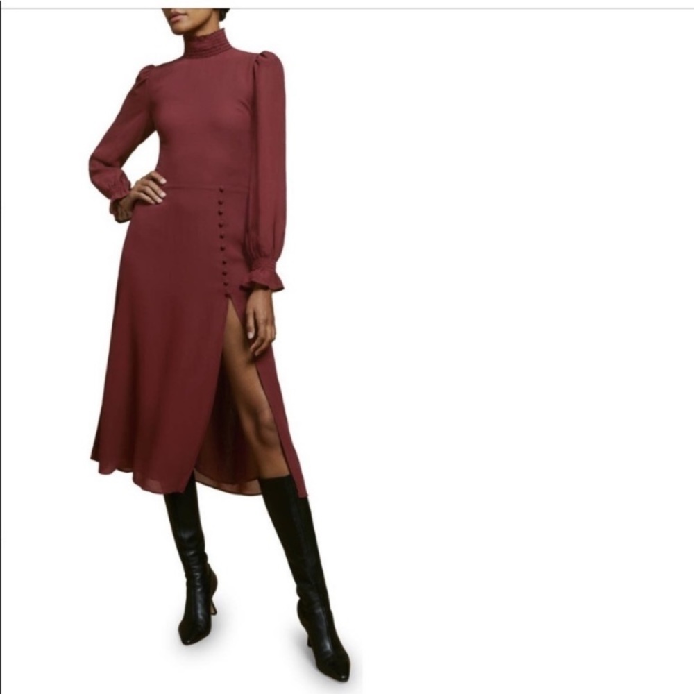 NEW Reformation Stevi dress burgundy long sleeve midi 0